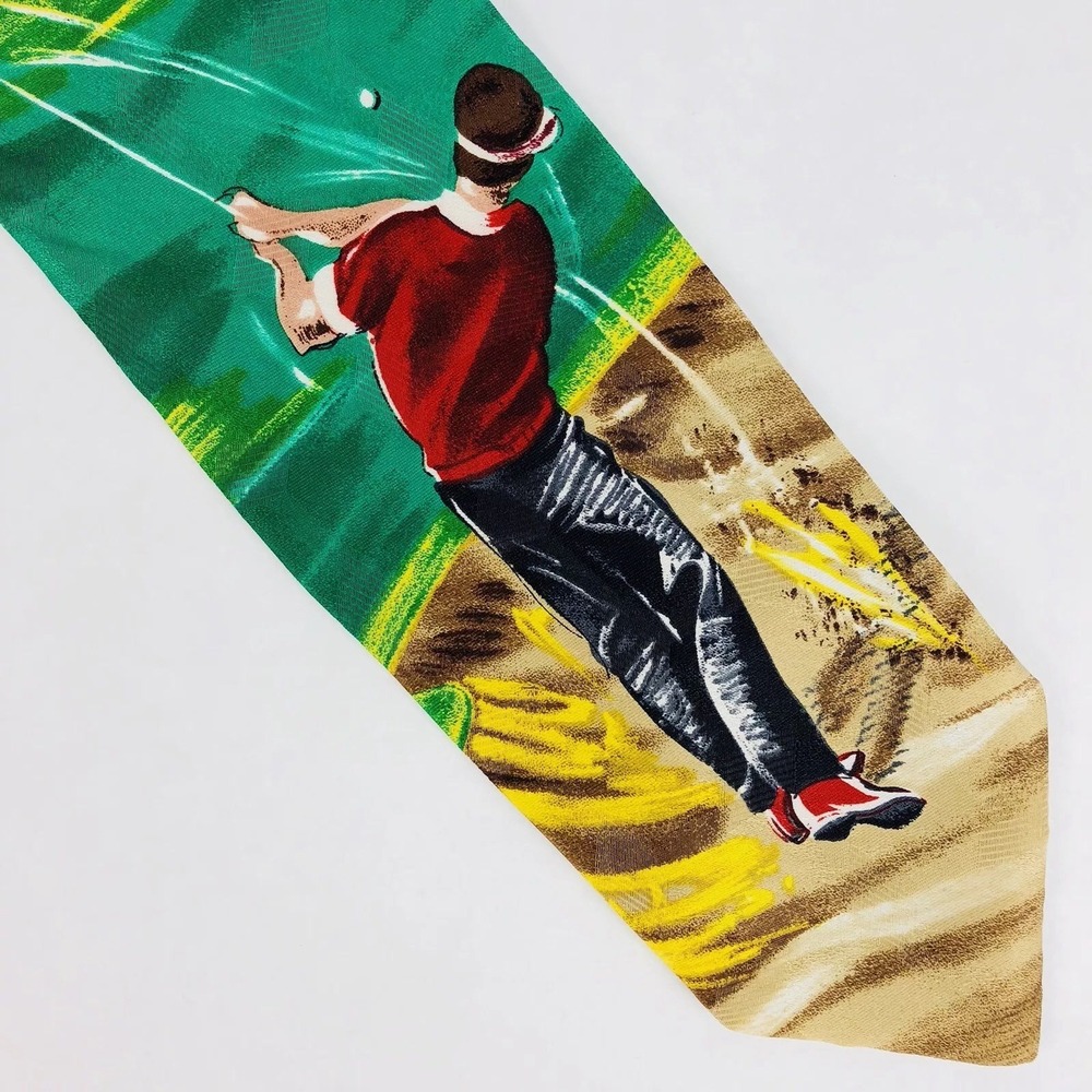 American Sports Golf Men's Neck Tie Vintage Polyester Made‎ In USA Green Red